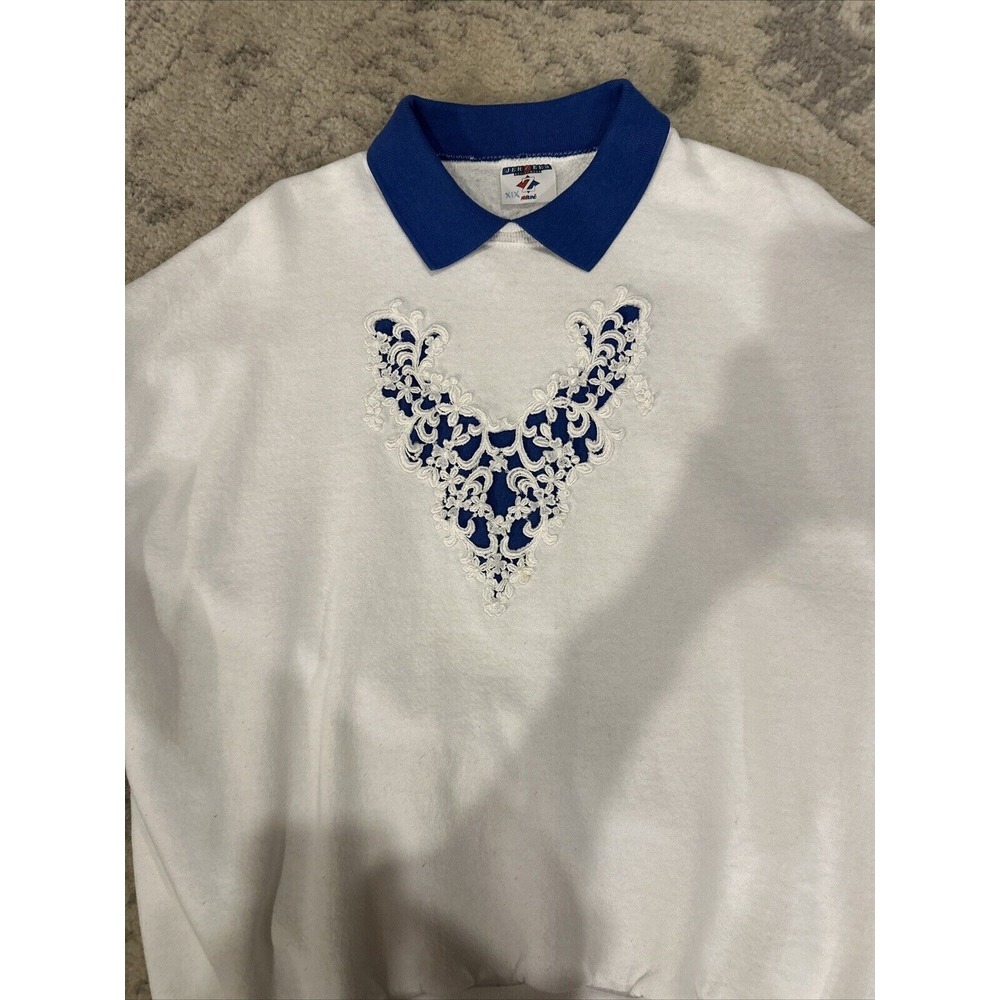 Vintage Jerzees Women's Collared‎ Sweatshirt Size L Floral Design Read Desc